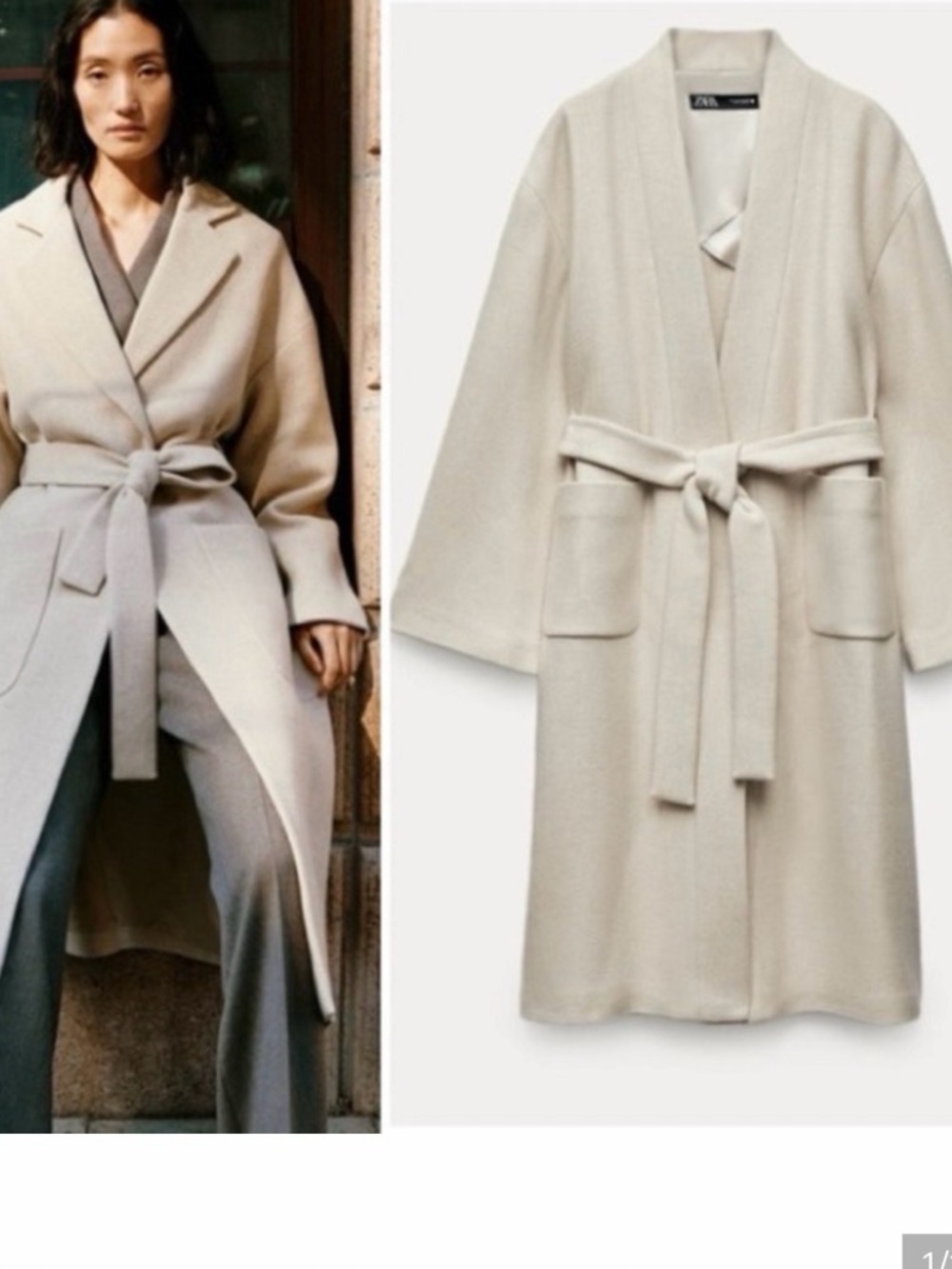 Zara Cream Wrap Robe Coat with Belt